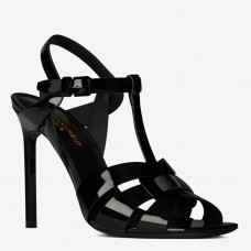 Saint Laurent Tribute Sandals 105 In Black Patent Leather Saint Laurent Tribute Sandals 105 In Black Patent Leather