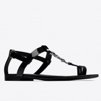 Saint Laurent Cassandra Flat Sandals In Black Patent Leather Saint Laurent Cassandra Flat Sandals In Black Patent Leather