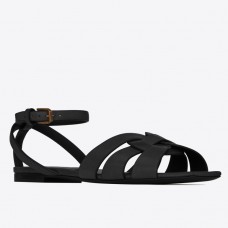 Saint Laurent Tribute Flat Sandals In Black Calfskin Saint Laurent Tribute Flat Sandals In Black Calfskin