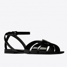 Saint Laurent Tribute Flat Sandals In Black Patent Leather Saint Laurent Tribute Flat Sandals In Black Patent Leather
