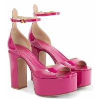 Valentino Tan-Go Platform Sandals 155mm In Rose Red Patent Leather Valentino Tan-Go Platform Sandals 155mm In Rose Red Patent Leather