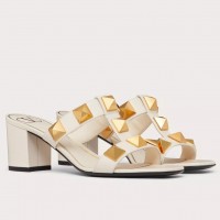 Valentino Roman Stud Slide Sandals 60mm In White Calfskin Valentino Roman Stud Slide Sandals 60mm In White Calfskin