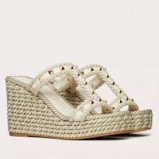 Valentino Garavani Rockstud Wedge Sandals in White Calfskin Valentino Garavani Rockstud Wedge Sandals in White Calfskin