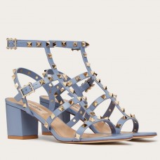 Valentino Rockstud Ankle Strap Sandals 60mm In Blue Calfskin Valentino Rockstud Ankle Strap Sandals 60mm In Blue Calfskin