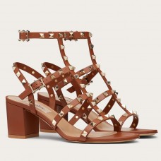 Valentino Rockstud Ankle Strap Sandals 60mm In Brown Calfskin Valentino Rockstud Ankle Strap Sandals 60mm In Brown Calfskin