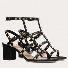 Valentino Rockstud Ankle Strap Sandals 60mm In Black Calfskin Valentino Rockstud Ankle Strap Sandals 60mm In Black Calfskin
