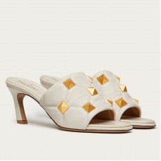 Valentino Roman Stud Slide Sandals 65mm In White Leather