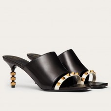 Valentino Black Rockstud Slide Sandals With Sculpted Heel Valentino Black Rockstud Slide Sandals With Sculpted Heel