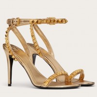 Valentino Rockstud No Limit Sandal 100mm In Gold Metallic Nappa Valentino Rockstud No Limit Sandal 100mm In Gold Metallic Nappa