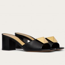 Valentino One Stud Slide Sandals 60mm In Black Calfskin Valentino One Stud Slide Sandals 60mm In Black Calfskin