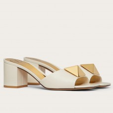 Valentino One Stud Slide Sandals 60mm In White Calfskin Valentino One Stud Slide Sandals 60mm In White Calfskin
