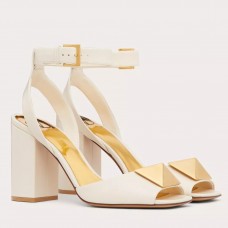 Valentino One Stud Sandals 90mm In White Calfskin Valentino One Stud Sandals 90mm In White Calfskin