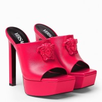Versace La Medusa Platform Mules In Red Calfskin Versace La Medusa Platform Mules In Red Calfskin