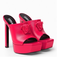 Versace La Medusa Platform Mules In Red Calfskin