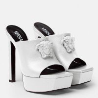 Versace La Medusa Platform Mules In White Calfskin Versace La Medusa Platform Mules In White Calfskin
