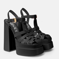 Versace La Medusa Platform Sandals In Black Calfskin Versace La Medusa Platform Sandals In Black Calfskin