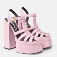 Versace La Medusa Platform Sandals In Pink Calfskin Versace La Medusa Platform Sandals In Pink Calfskin