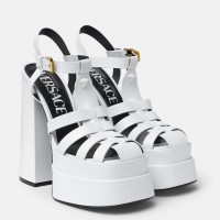 Versace La Medusa Platform Sandals In White Calfskin Versace La Medusa Platform Sandals In White Calfskin