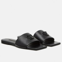 Versace La Medusa Slides In Black Calfskin Versace La Medusa Slides In Black Calfskin