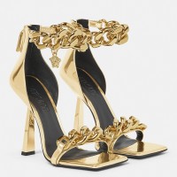 Versace Medusa Chain Sandals 110mm In Gold Leather Versace Medusa Chain Sandals 110mm In Gold Leather