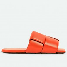 Bottega Veneta Patch Flat Slides In Orange Lambskin Bottega Veneta Patch Flat Slides In Orange Lambskin
