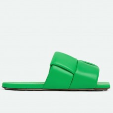 Bottega Veneta Patch Flat Slides In Green Lambskin Bottega Veneta Patch Flat Slides In Green Lambskin