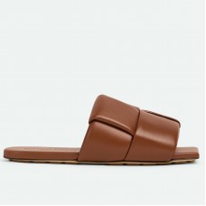 Bottega Veneta Patch Flat Slides In Brown Lambskin Bottega Veneta Patch Flat Slides In Brown Lambskin