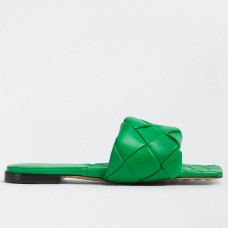 Bottega Veneta Lido Slides In Green Intreccio Lambskin Bottega Veneta Lido Slides In Green Intreccio Lambskin
