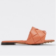 Bottega Veneta Lido Slides In Orange Intreccio Lambskin Bottega Veneta Lido Slides In Orange Intreccio Lambskin