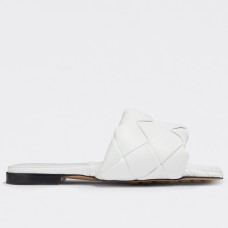 Bottega Veneta Lido Slides In White Intreccio Lambskin Bottega Veneta Lido Slides In White Intreccio Lambskin