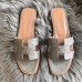 Hermes Oran Slide Sandals In Grey Ostrich Leather Hermes Oran Slide Sandals In Grey Ostrich Leather