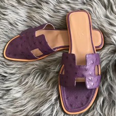 Hermes Oran Slide Sandals In Purple Ostrich Leather Hermes Oran Slide Sandals In Purple Ostrich Leather
