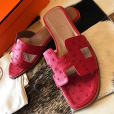 Hermes Oran Slide Sandals In Red Ostrich Leather Hermes Oran Slide Sandals In Red Ostrich Leather
