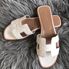 Hermes Oran Slide Sandals In White Ostrich Leather Hermes Oran Slide Sandals In White Ostrich Leather