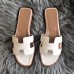 Hermes Oran Slide Sandals In White Ostrich Leather Hermes Oran Slide Sandals In White Ostrich Leather