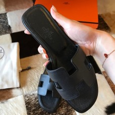 Hermes Oran Slide Sandals In Black Epsom Calfskin Hermes Oran Slide Sandals In Black Epsom Calfskin