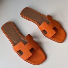 Hermes Oran Slide Sandals In Orange Epsom Calfskin Hermes Oran Slide Sandals In Orange Epsom Calfskin
