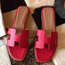 Hermes Oran Slide Sandals In Red Epsom Calfskin Hermes Oran Slide Sandals In Red Epsom Calfskin