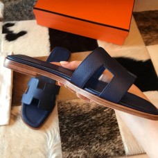 Hermes Oran Slide Sandals In Deep Blue Epsom Calfskin Hermes Oran Slide Sandals In Deep Blue Epsom Calfskin
