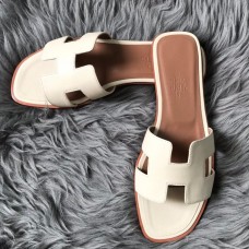 Hermes Oran Slide Sandals In White Epsom Calfskin Hermes Oran Slide Sandals In White Epsom Calfskin