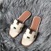 Hermes Oran Slide Sandals In White Epsom Calfskin Hermes Oran Slide Sandals In White Epsom Calfskin