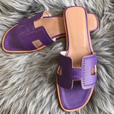 Hermes Oran Slide Sandals In Purple Epsom Perforated Calfskin Hermes Oran Slide Sandals In Purple Epsom Perforated Calfskin