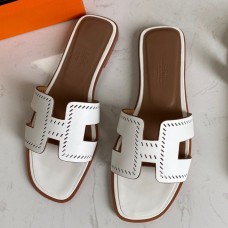 Hermes Oran Slide Sandals In White Swift Perforated Calfskin Hermes Oran Slide Sandals In White Swift Perforated Calfskin