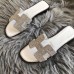 Hermes Oran Slide Sandals In White Suede With Crystal