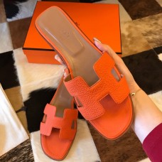 Hermes Oran Slide Sandals In Orange Clemence Leather Hermes Oran Slide Sandals In Orange Clemence Leather