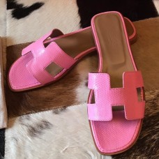 Hermes Oran Slide Sandals In Pink Lizard Leather Hermes Oran Slide Sandals In Pink Lizard Leather