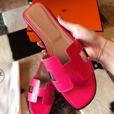 Hermes Oran Slide Sandals In Red Lizard Leather Hermes Oran Slide Sandals In Red Lizard Leather