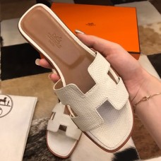 Hermes Oran Slide Sandals In White Lizard Leather Hermes Oran Slide Sandals In White Lizard Leather