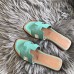 Hermes Oran Slide Sandals In Blue Atoll Swift Calfskin