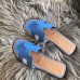 Hermes Oran Slide Sandals In Blue Swift Calfskin Hermes Oran Slide Sandals In Blue Swift Calfskin